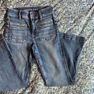 AE Next Level Stretch high rise flare jeans